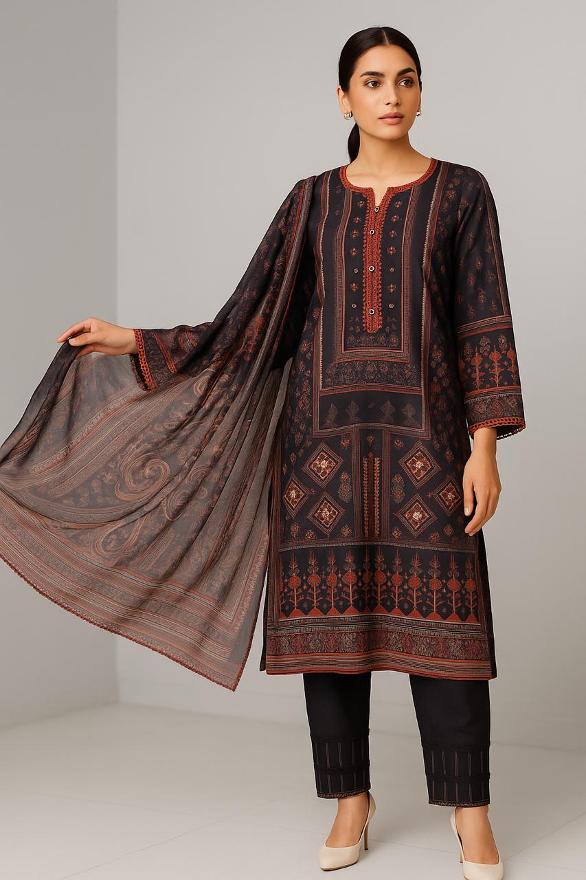 3PC Stich Lawn Printed Suit with Shafoon Dupatta